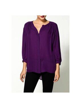 Jeunesse Francoise Blouse Sanguine Purple 100% Silk Georgette Top NWT